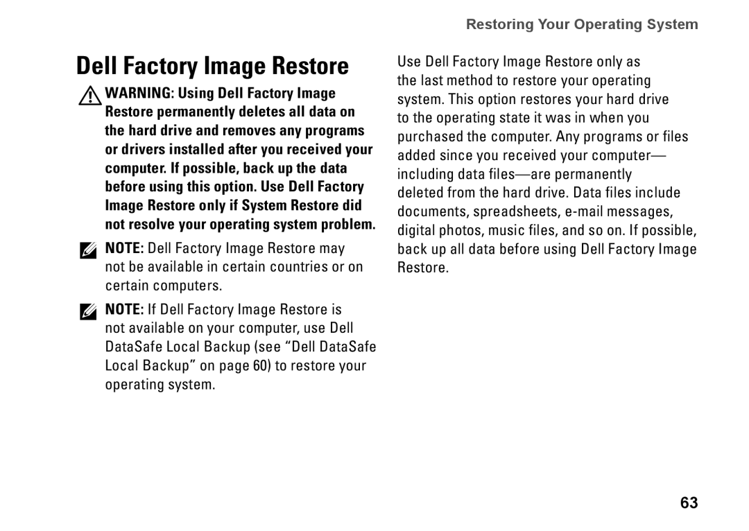 Dell P06F001, C1RXR, 1569 setup guide Dell Factory Image Restore 