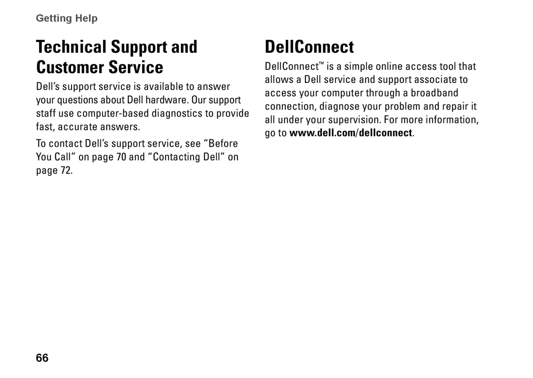 Dell P06F001, C1RXR, 1569 setup guide Technical Support Customer Service, DellConnect 