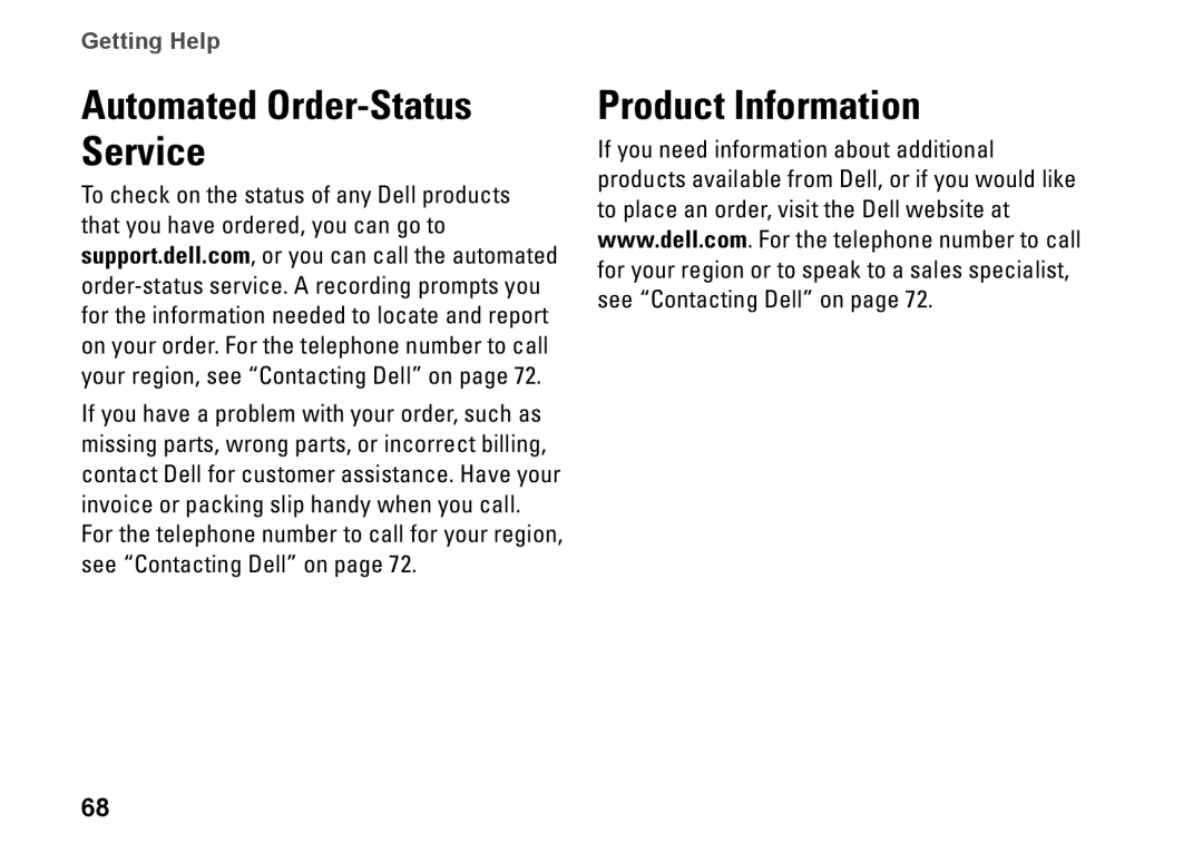 Dell 1569, C1RXR, P06F001 setup guide Automated Order-Status Service, Product Information 