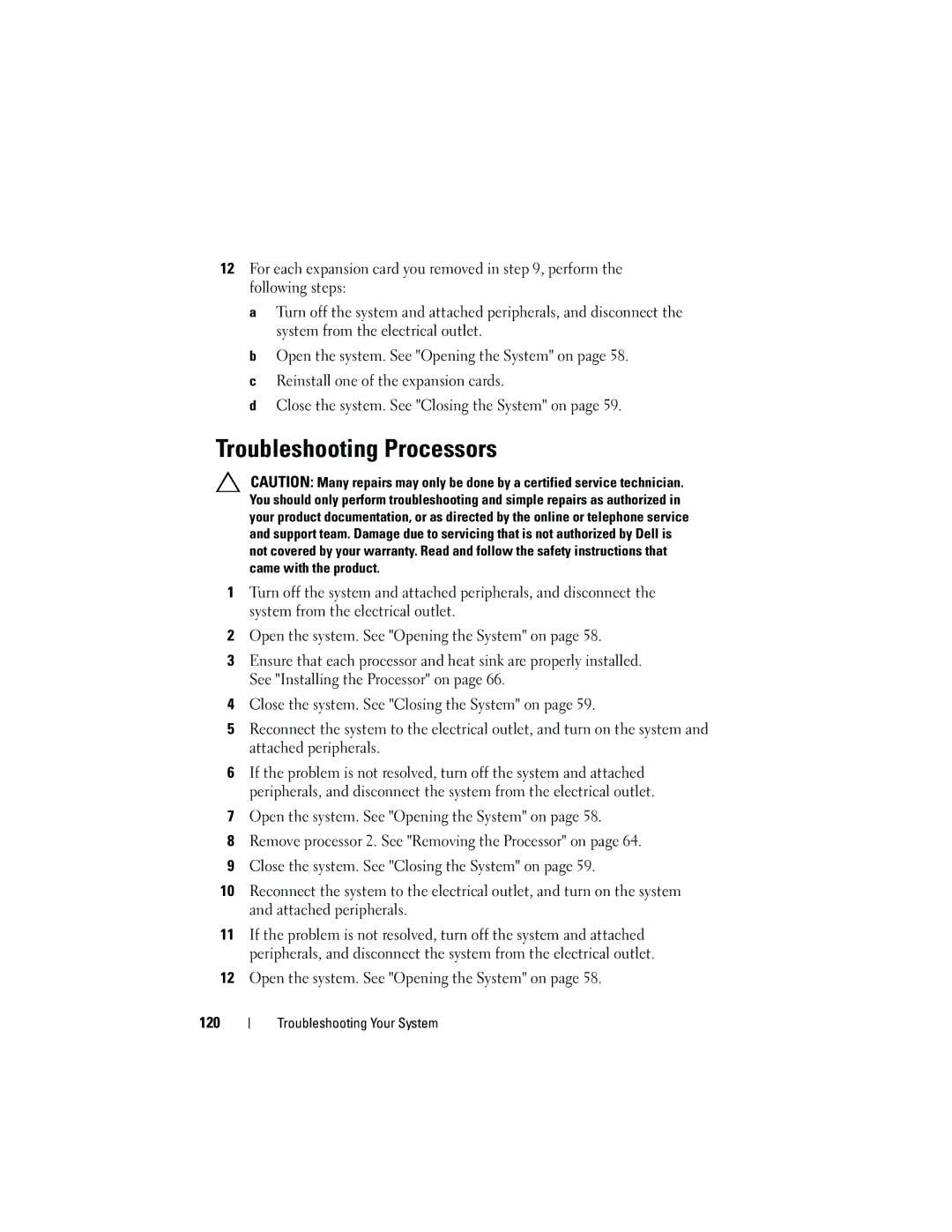 Dell C2100 owner manual Troubleshooting Processors 