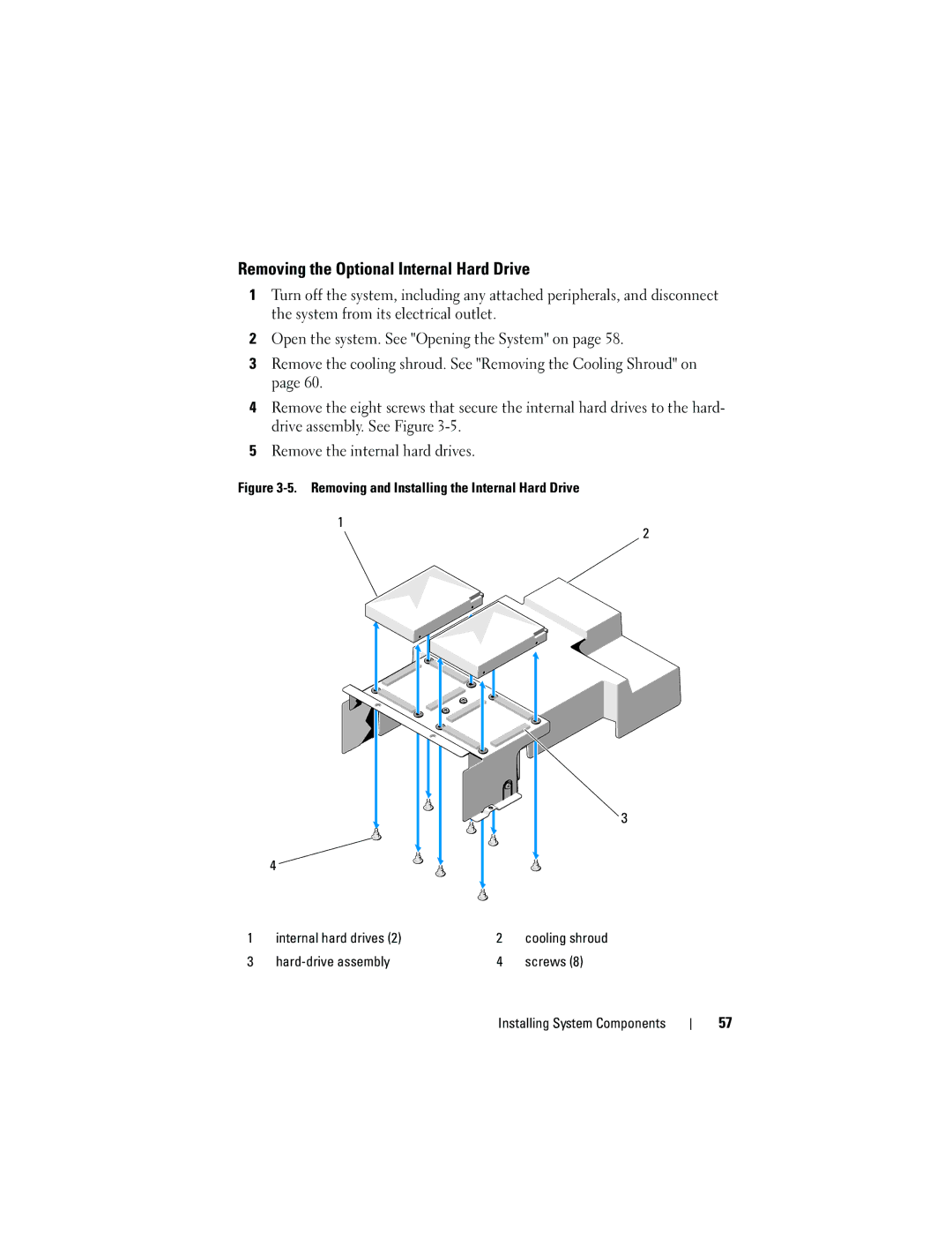 Dell C2100 owner manual Removing the Optional Internal Hard Drive 