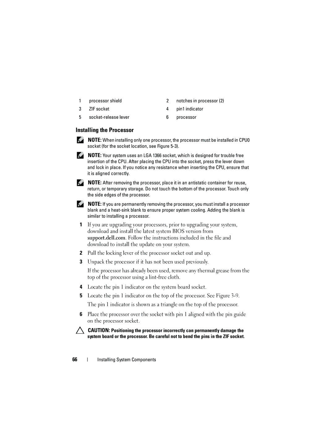 Dell C2100 owner manual Installing the Processor 