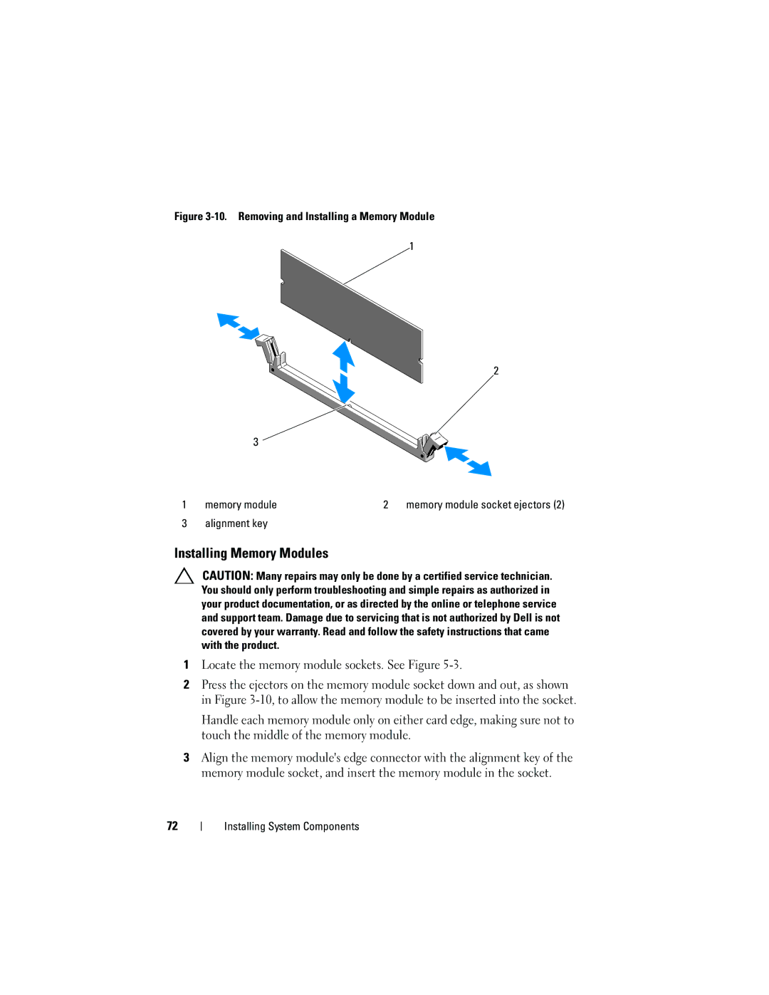 Dell C2100 owner manual Installing Memory Modules, Locate the memory module sockets. See Figure 