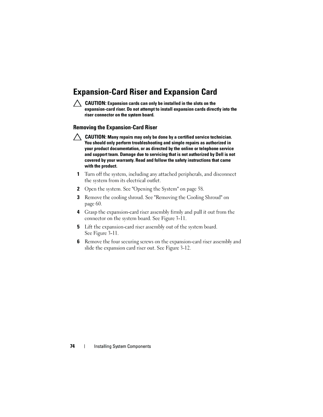 Dell C2100 owner manual Expansion-Card Riser and Expansion Card, Removing the Expansion-Card Riser 