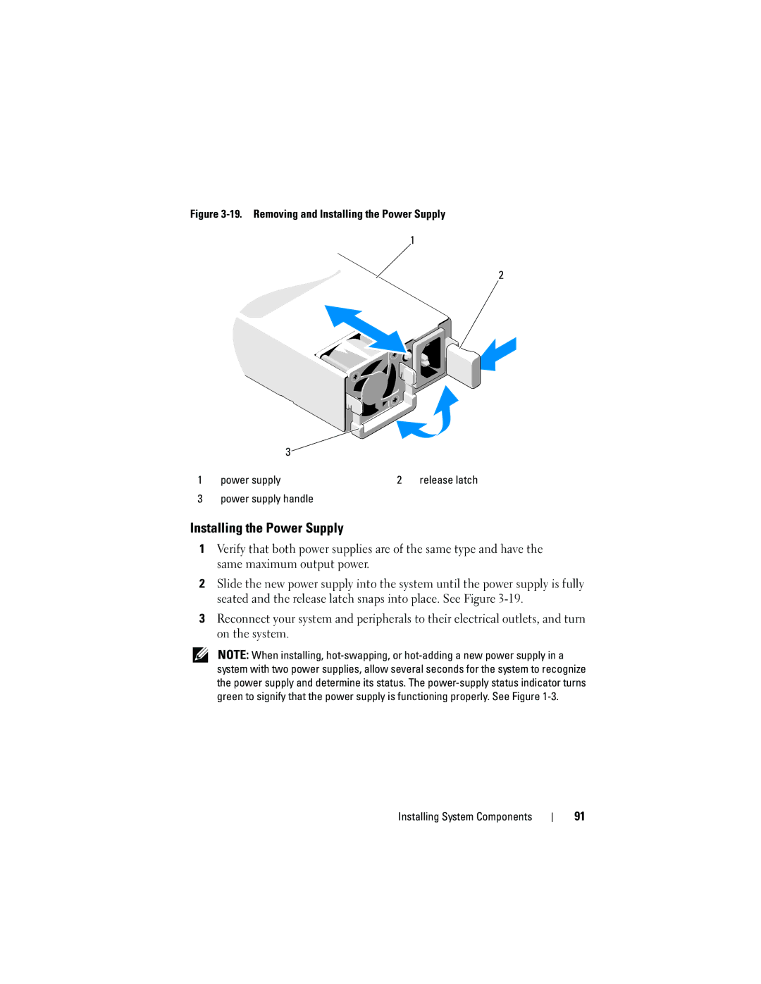 Dell C2100 owner manual Removing and Installing the Power Supply Power supply 