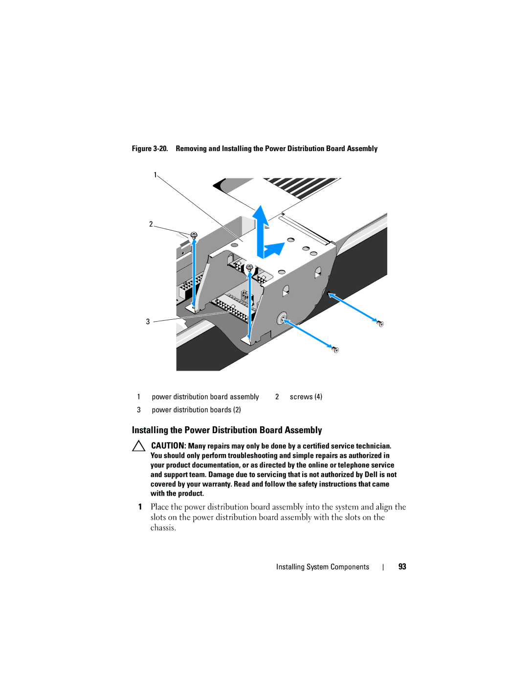 Dell C2100 owner manual Installing the Power Distribution Board Assembly 