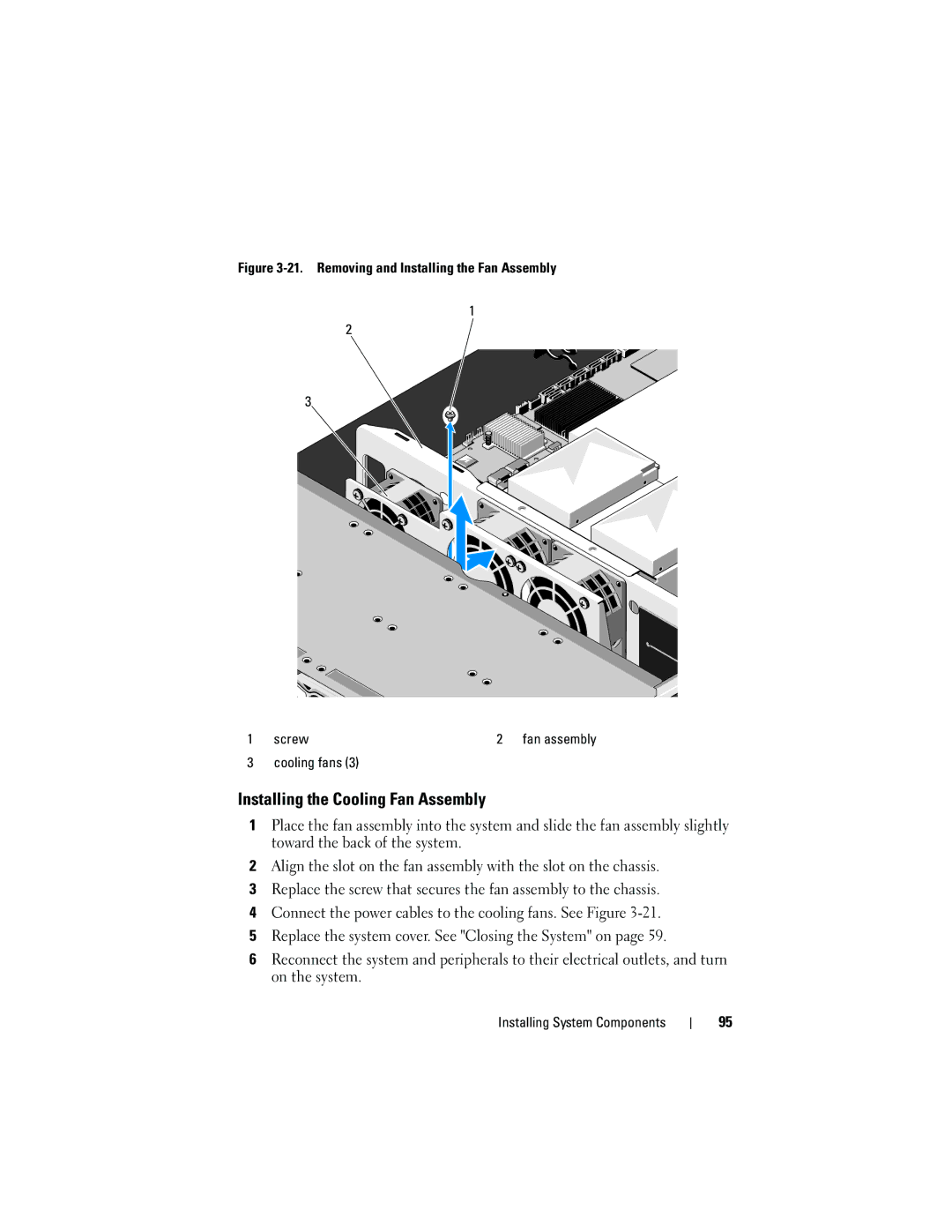 Dell C2100 owner manual Installing the Cooling Fan Assembly 