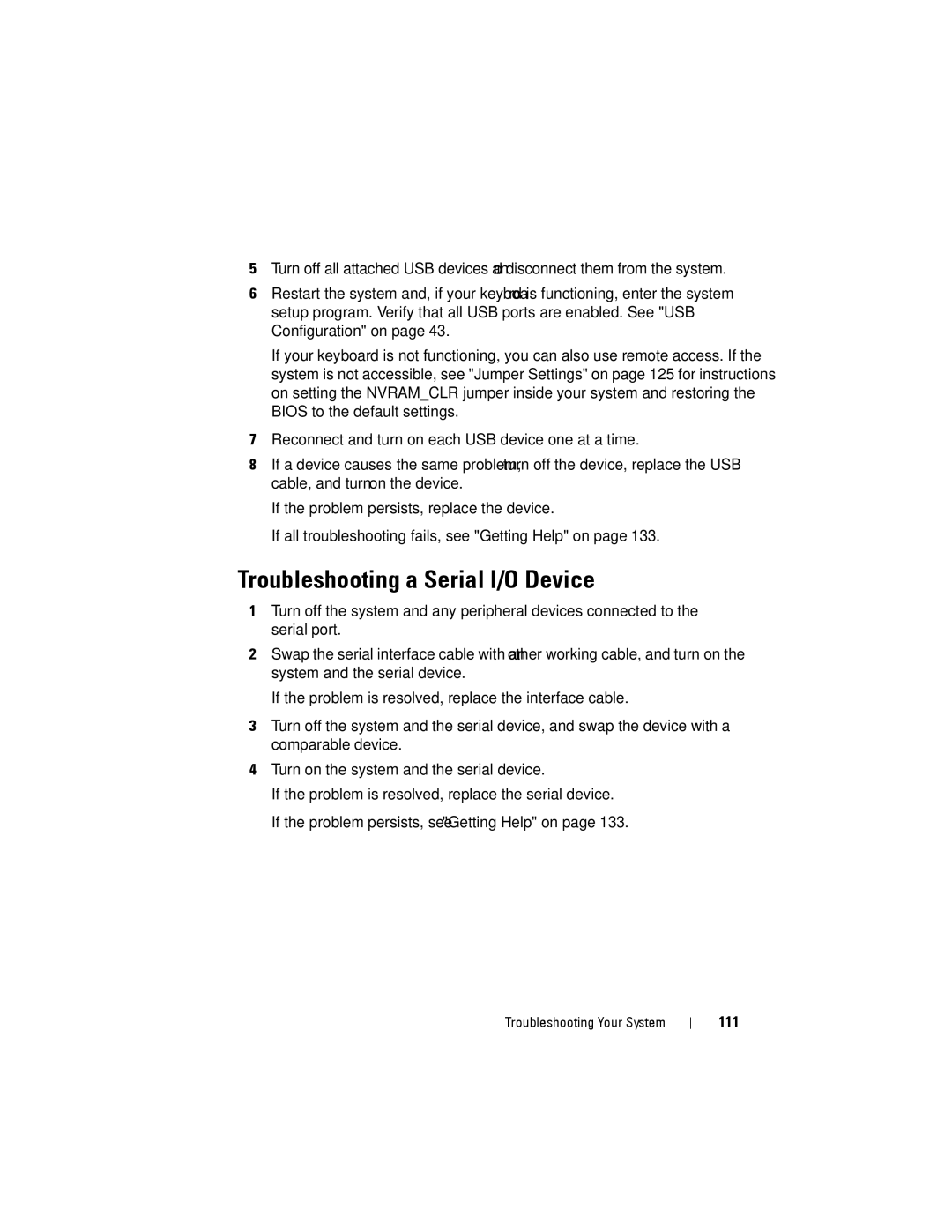 Dell C2100 owner manual Troubleshooting a Serial I/O Device, 111 