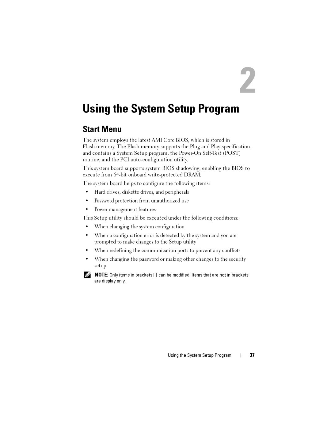 Dell C2100 owner manual Using the System Setup Program, Start Menu 