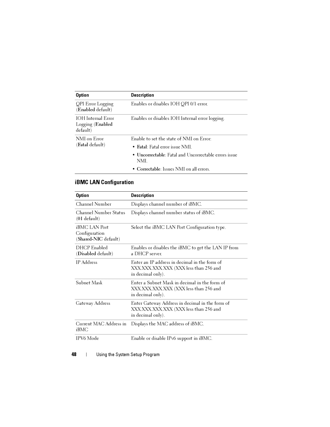 Dell C2100 owner manual IBMC LAN Configuration, Shared-NIC default 