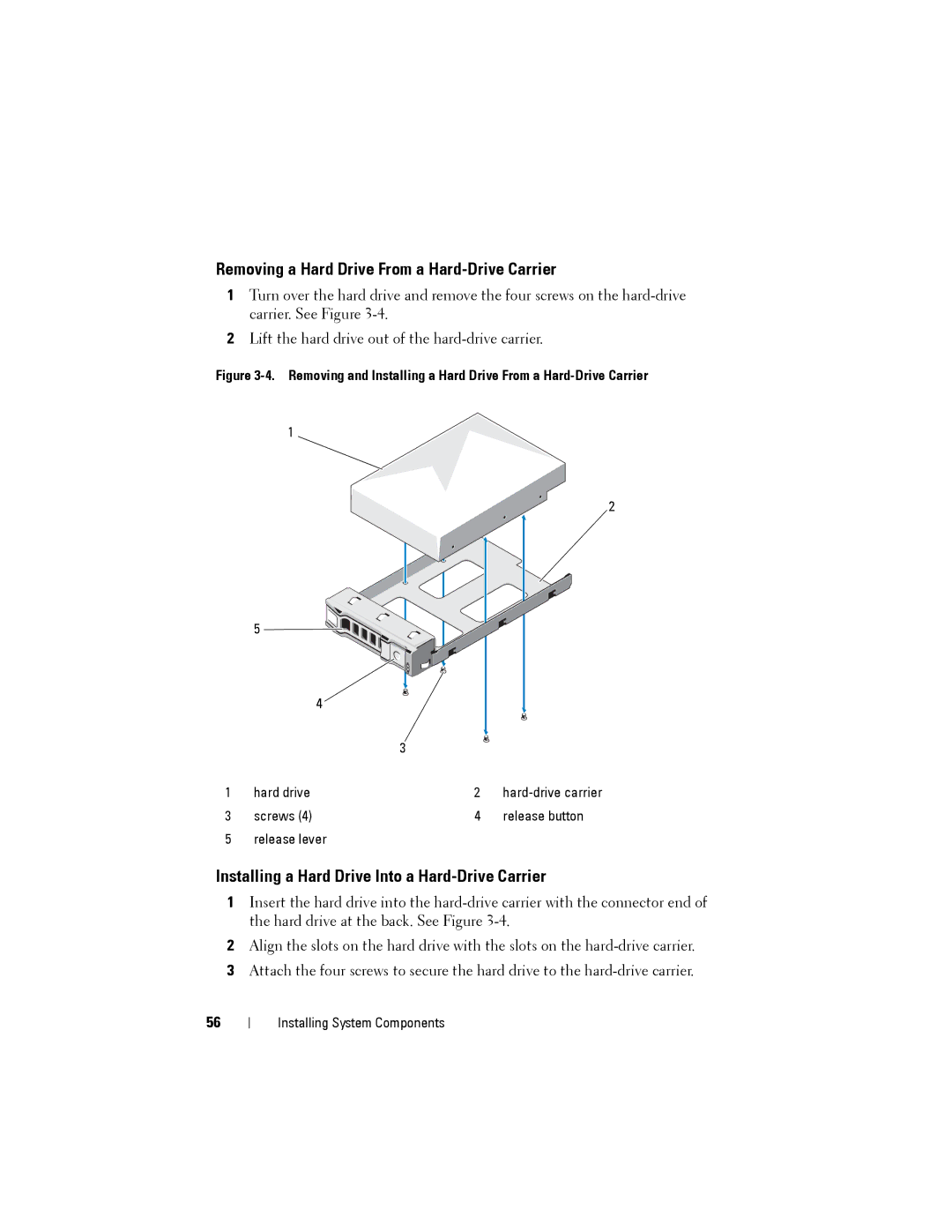 Dell C2100 owner manual Removing a Hard Drive From a Hard-Drive Carrier, Installing a Hard Drive Into a Hard-Drive Carrier 