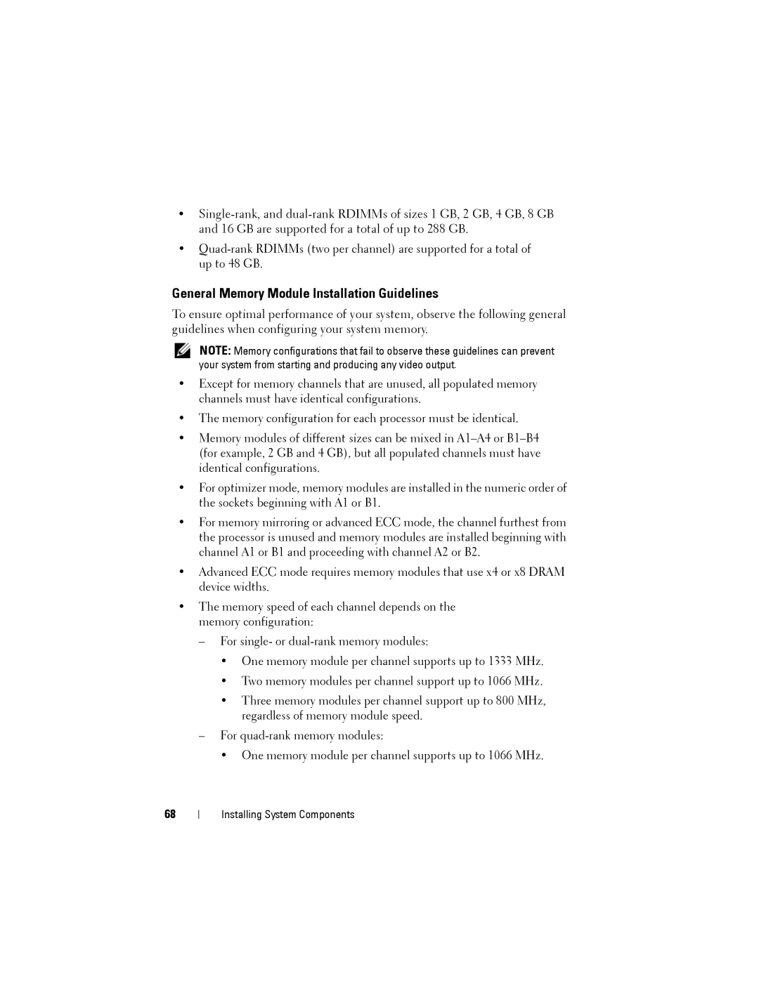 Dell C2100 owner manual General Memory Module Installation Guidelines 