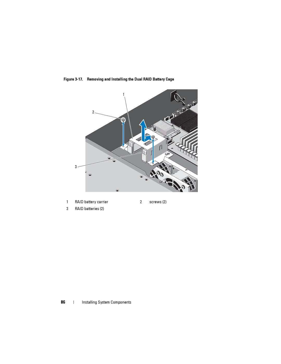 Dell C2100 owner manual Removing and Installing the Dual RAID Battery Cage 