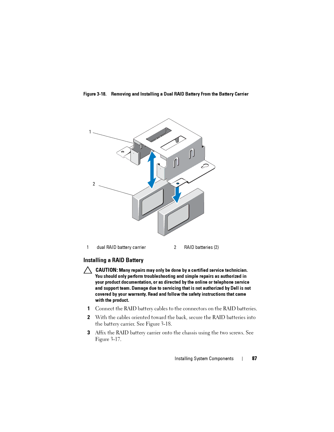 Dell C2100 owner manual Dual RAID battery carrier 