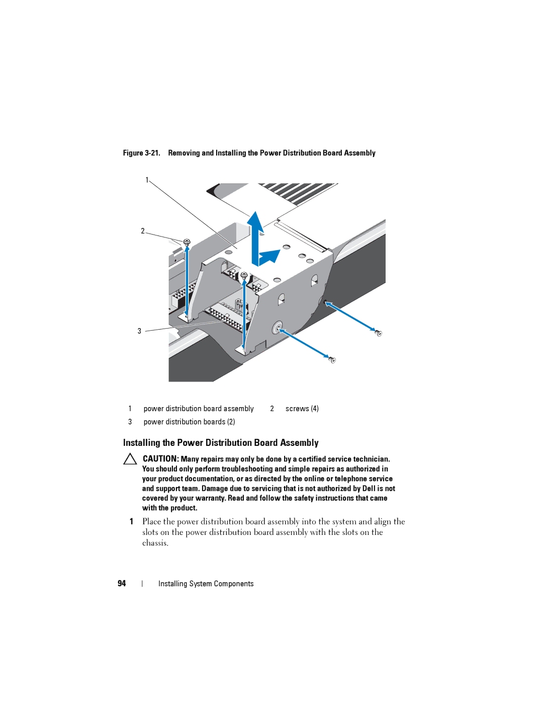 Dell C2100 owner manual Installing the Power Distribution Board Assembly 