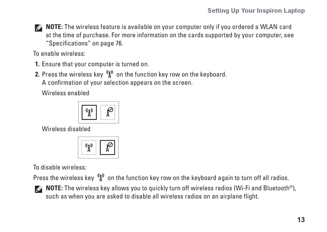 Dell M4010, C3W6D, P07G002, P07G series setup guide Setting Up Your Inspiron Laptop 