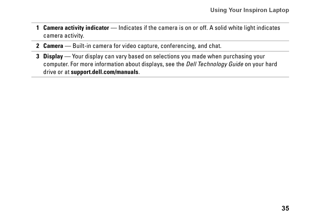 Dell P07G002, C3W6D, P07G series, M4010 setup guide Using Your Inspiron Laptop 