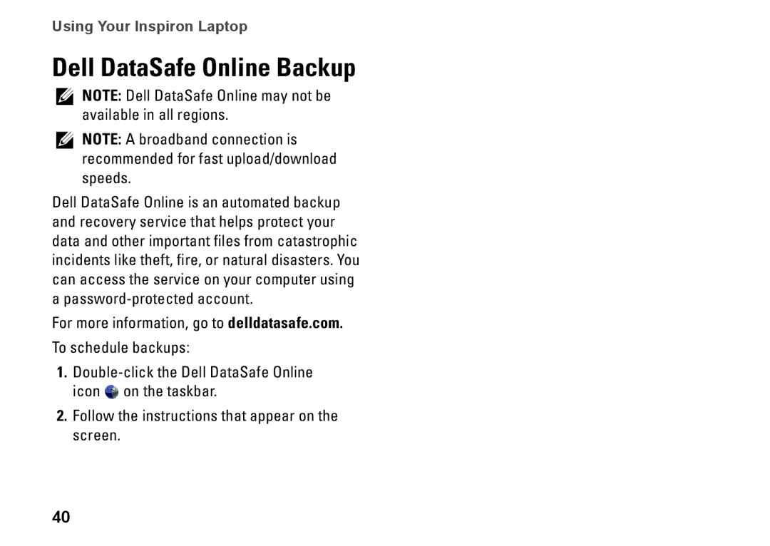 Dell P07G series, C3W6D, P07G002, M4010 setup guide Dell DataSafe Online Backup 