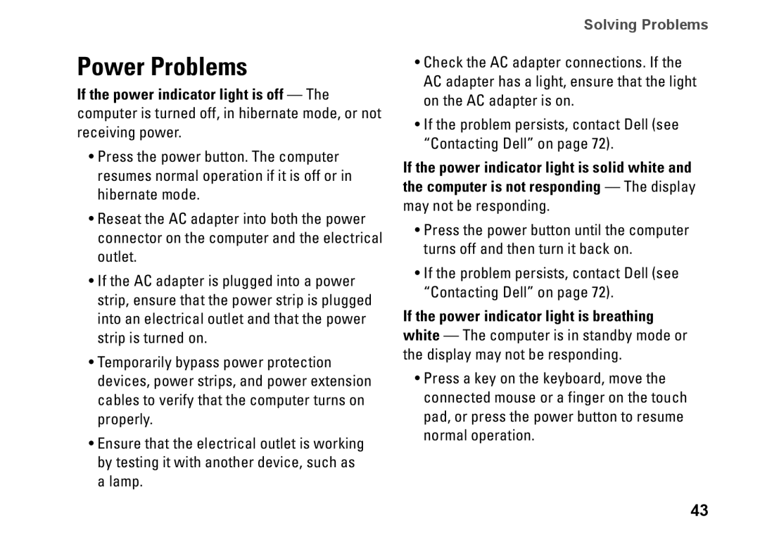 Dell P07G002, C3W6D, P07G series, M4010 setup guide Power Problems 