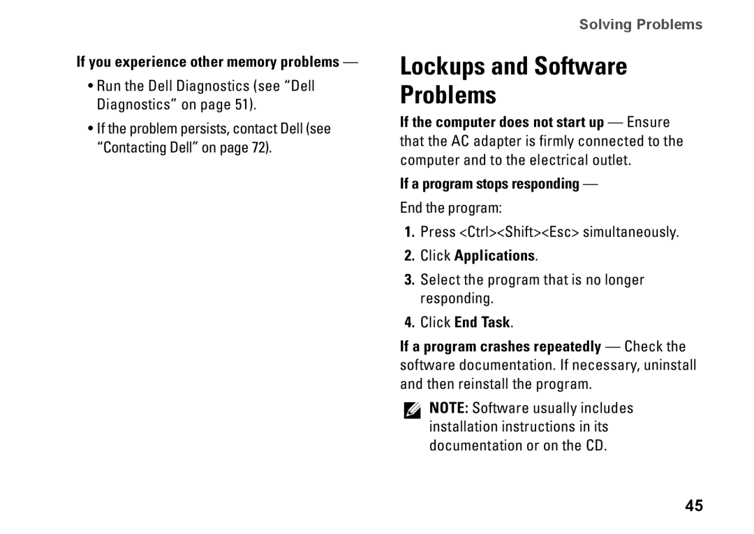 Dell M4010, C3W6D, P07G002, P07G series setup guide If a program stops responding, Click Applications 