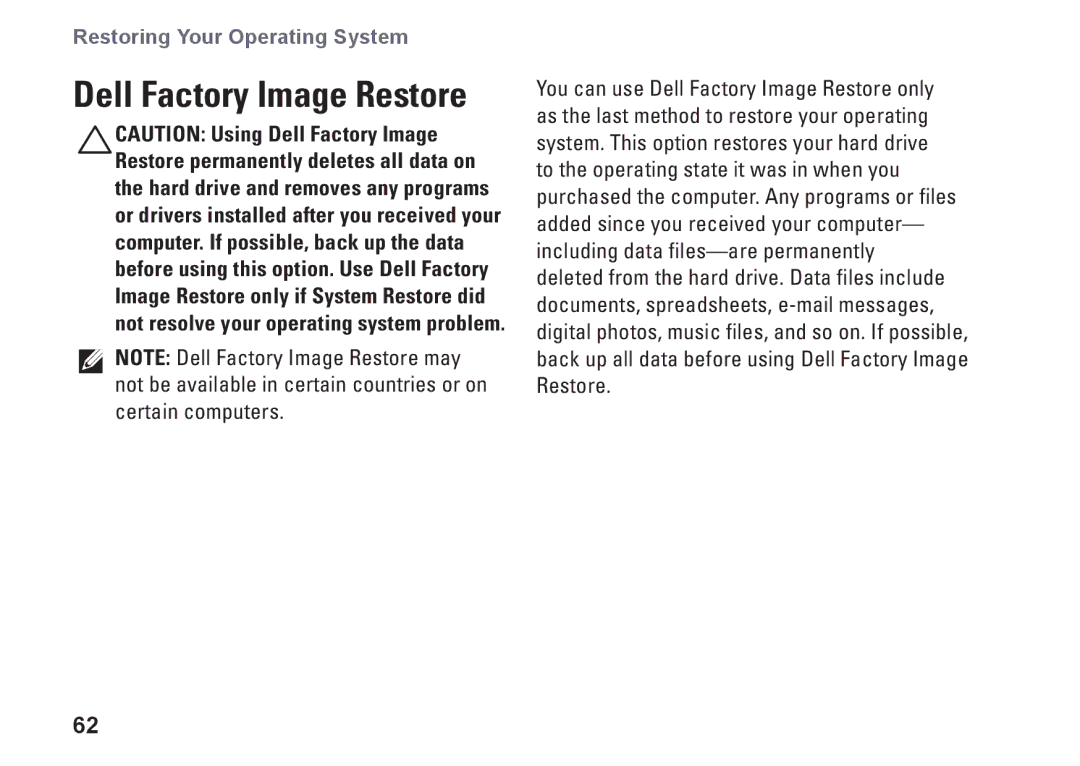 Dell C3W6D, P07G002, P07G series, M4010 setup guide Dell Factory Image Restore 