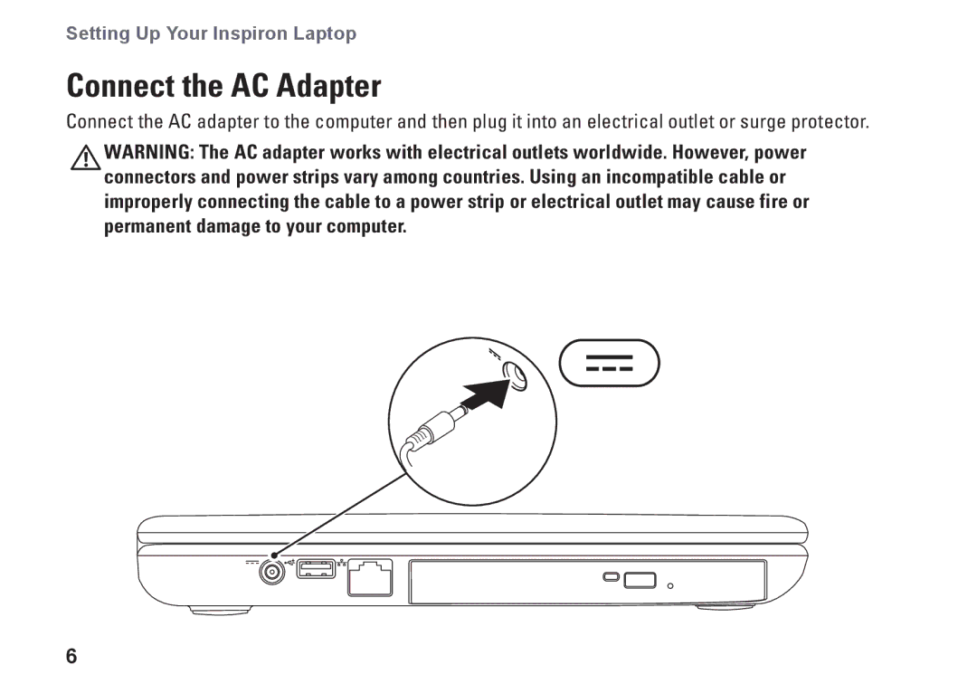 Dell C3W6D, P07G002, P07G series, M4010 setup guide Connect the AC Adapter 