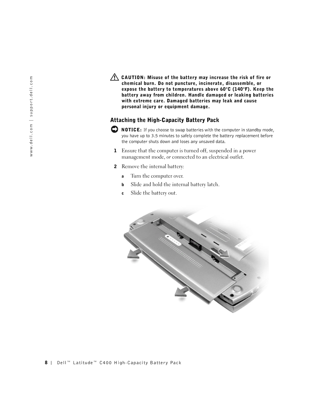 Dell C400 manual Attaching the High-Capacity Battery Pack 