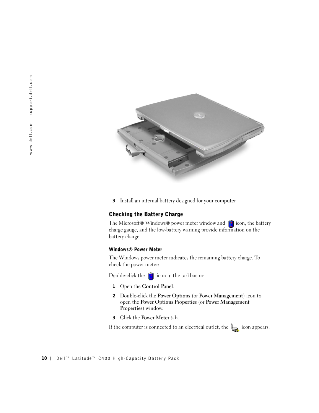 Dell C400 manual Checking the Battery Charge, Windows Power Meter 