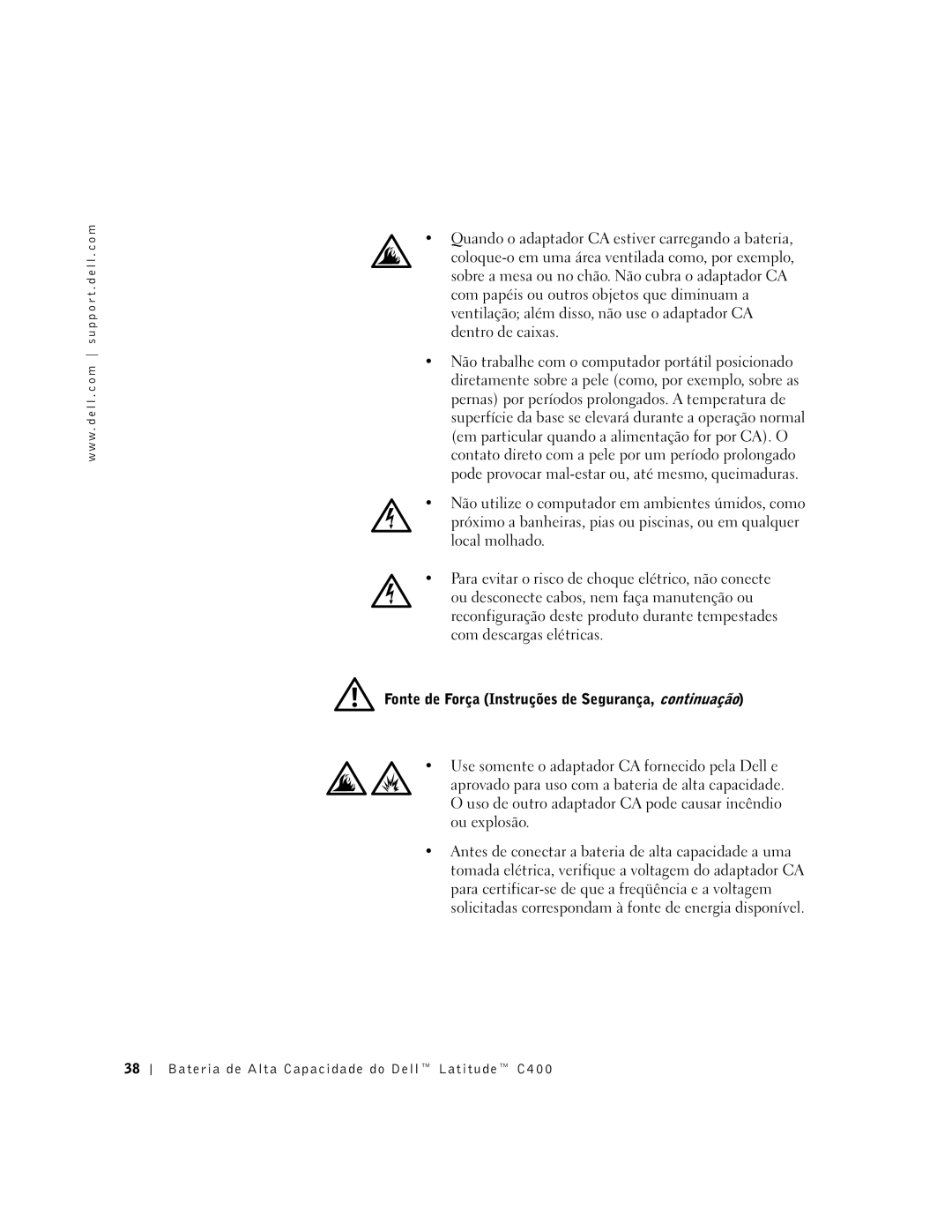 Dell C400 manual Fonte de Força Instruções de Segurança, continuação 