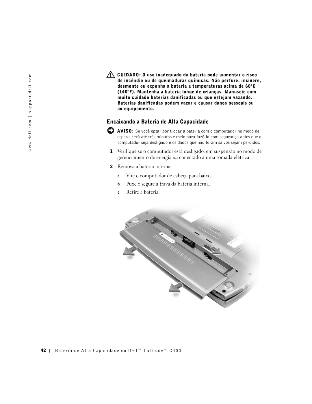 Dell C400 manual Encaixando a Bateria de Alta Capacidade 