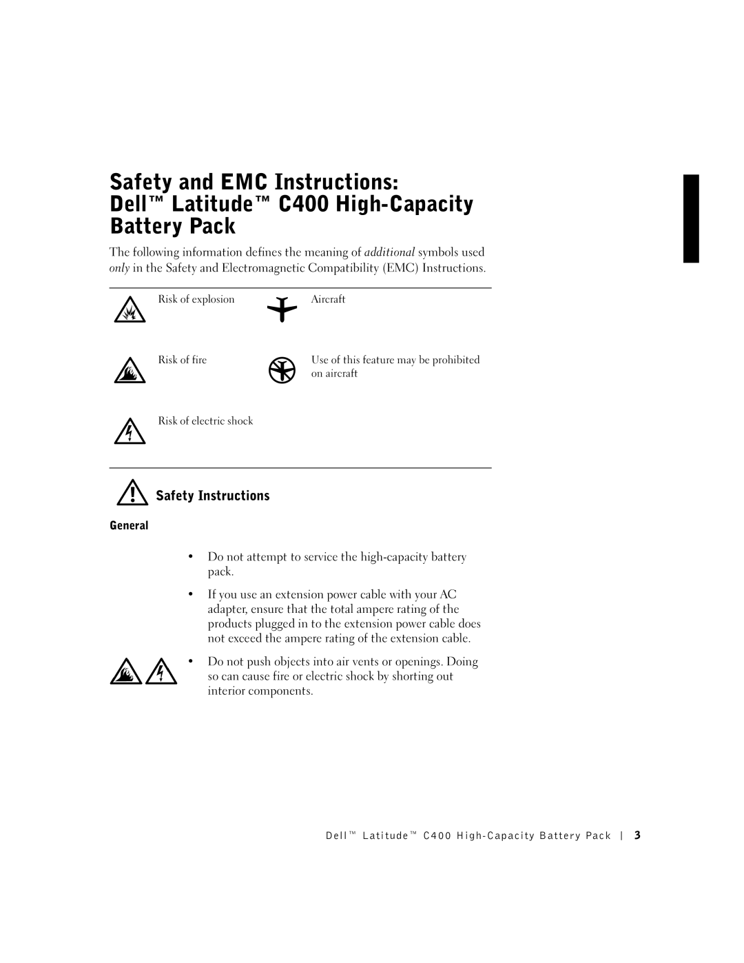 Dell C400 manual Safety Instructions, General 