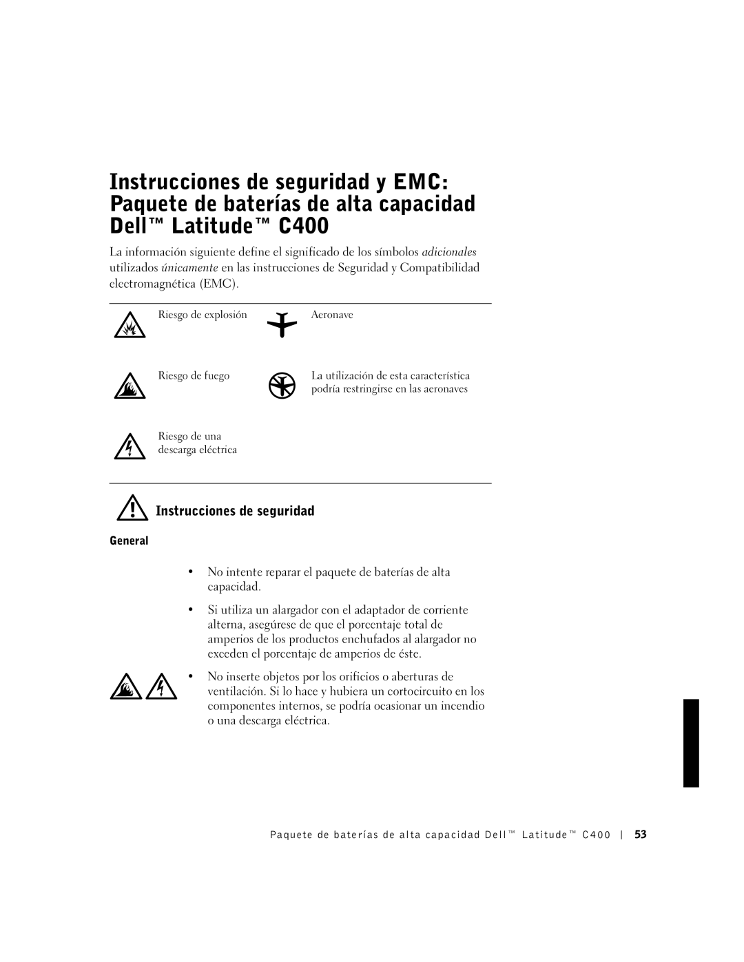 Dell C400 manual Instrucciones de seguridad, General 