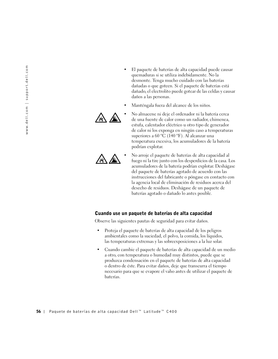 Dell C400 manual Cuando use un paquete de baterías de alta capacidad 