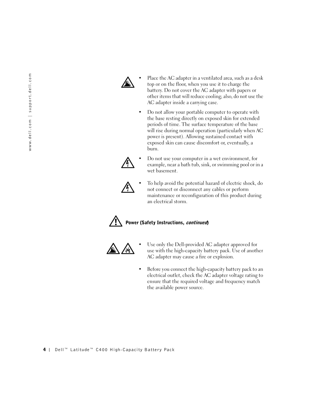 Dell C400 manual Power Safety Instructions 