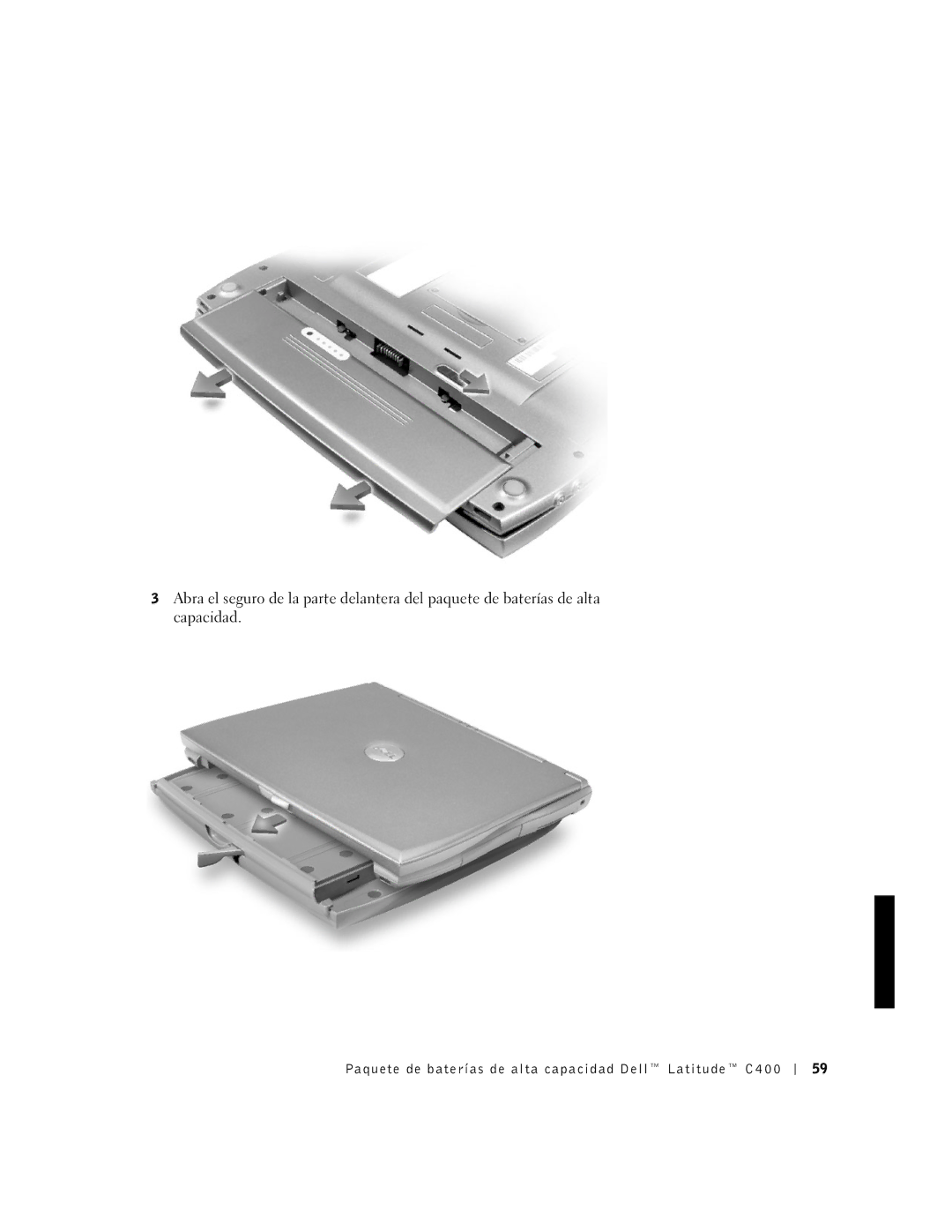 Dell manual Paquete de baterías de alta capacidad Dell Latitude C400 