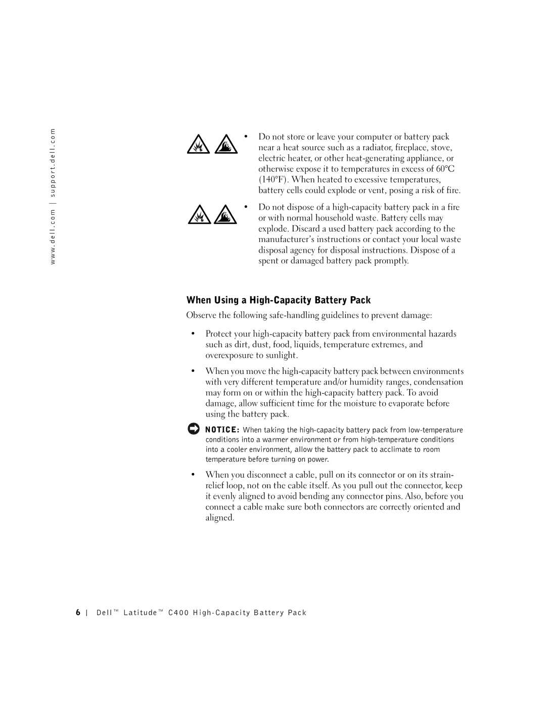 Dell C400 manual When Using a High-Capacity Battery Pack 