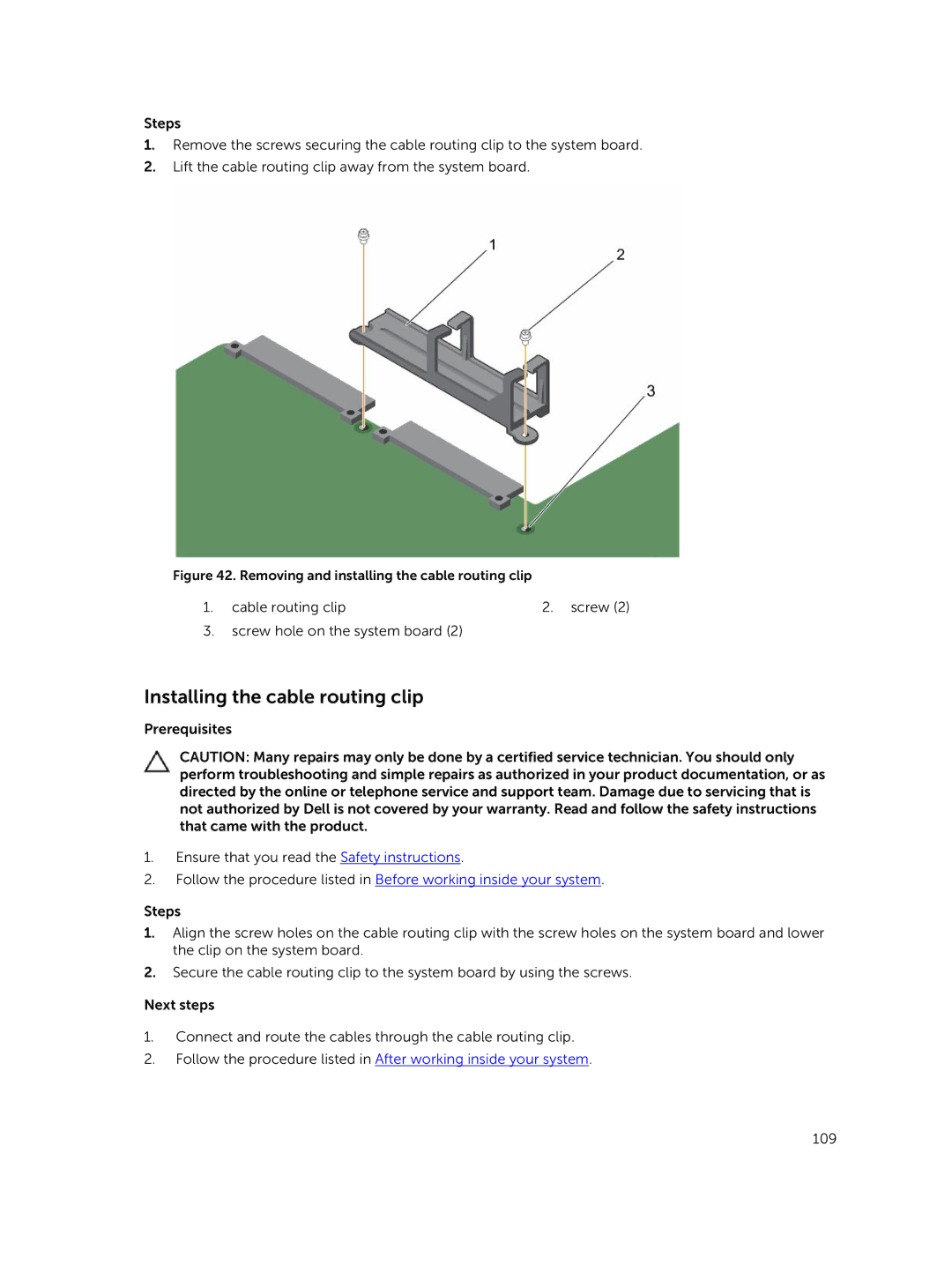 Dell C4130 owner manual Installing the cable routing clip, Removing and installing the cable routing clip 