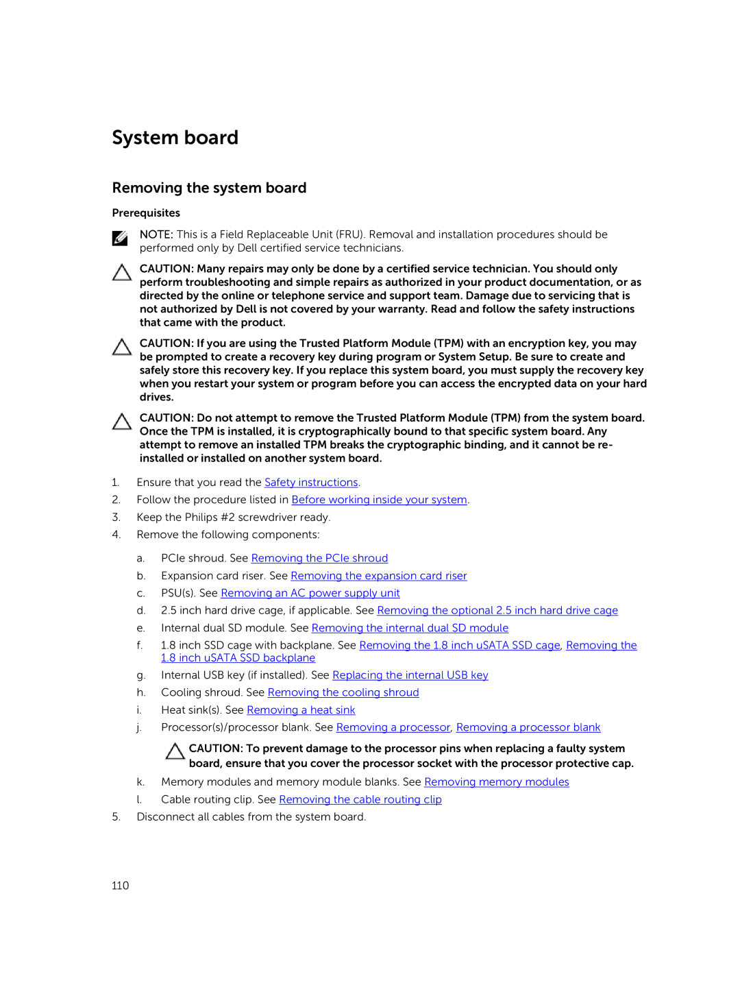 Dell C4130 owner manual System board, Removing the system board 