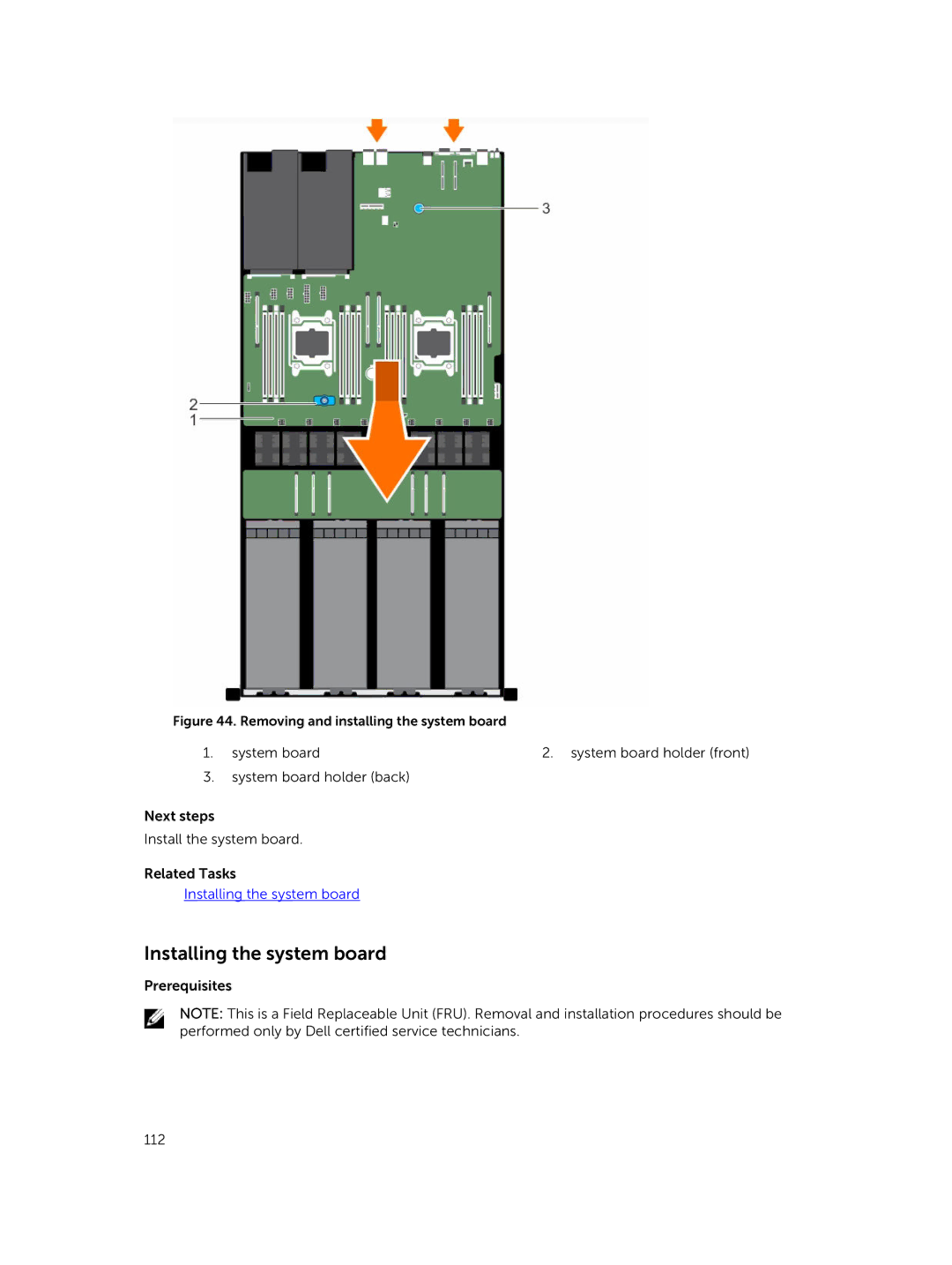 Dell C4130 owner manual Installing the system board, Removing and installing the system board 