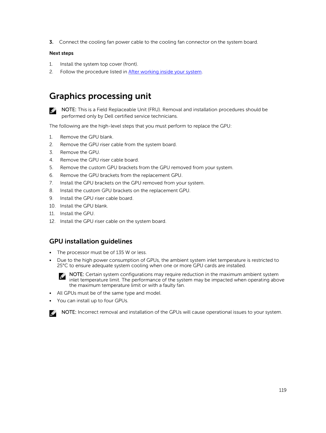 Dell C4130 owner manual Graphics processing unit, GPU installation guidelines 