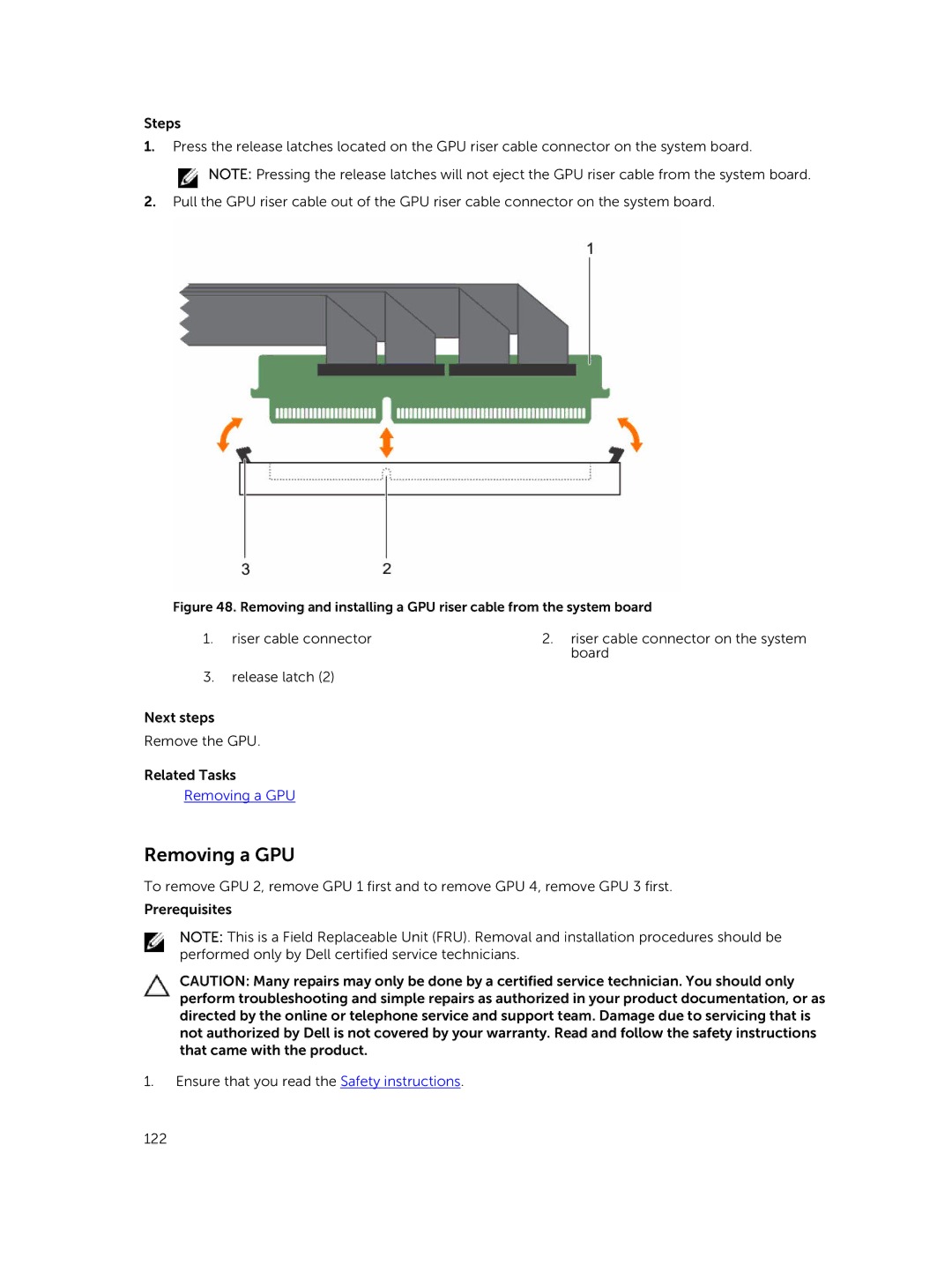 Dell C4130 owner manual Removing a GPU 