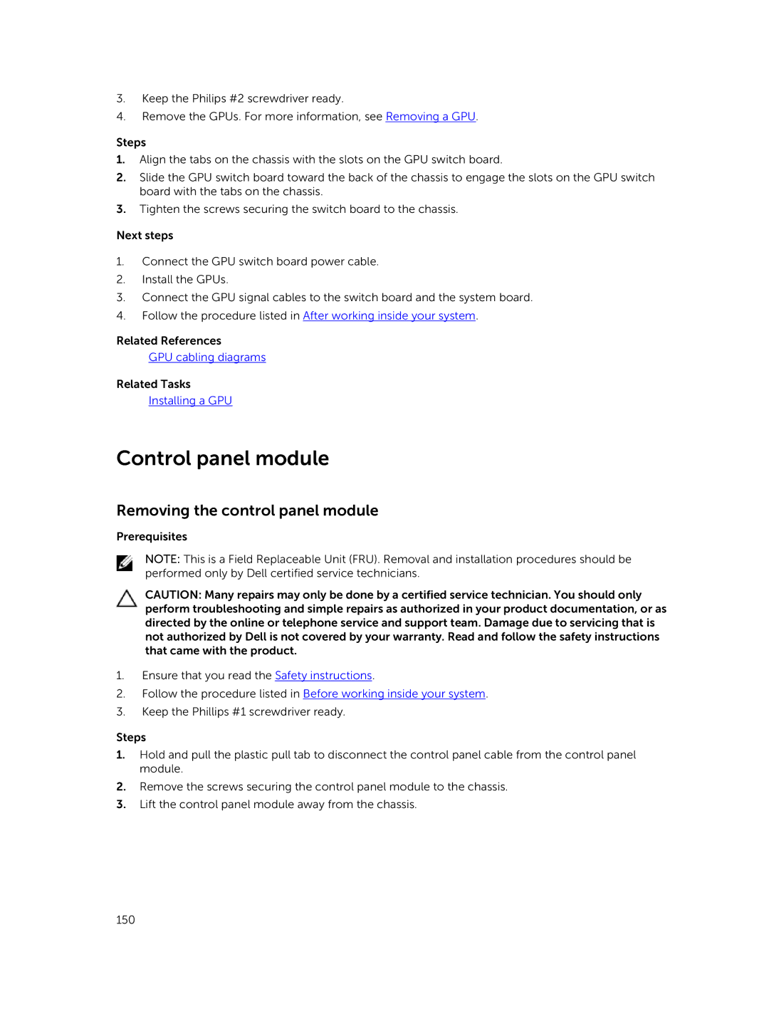 Dell C4130 owner manual Control panel module, Removing the control panel module 