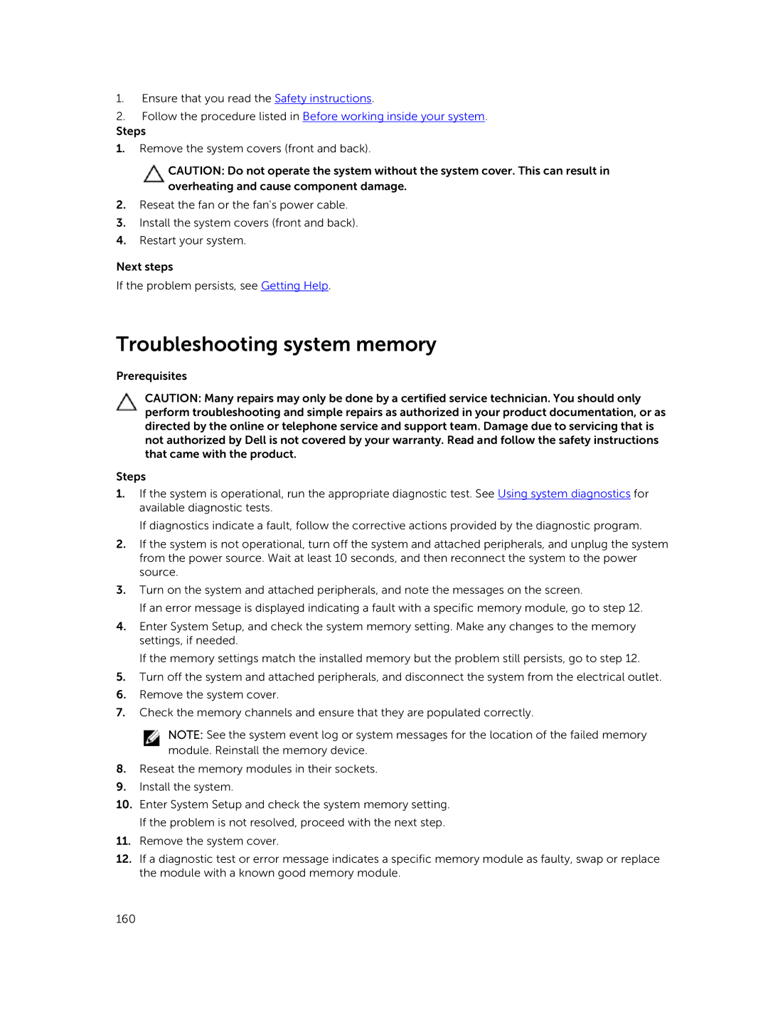 Dell C4130 owner manual Troubleshooting system memory 