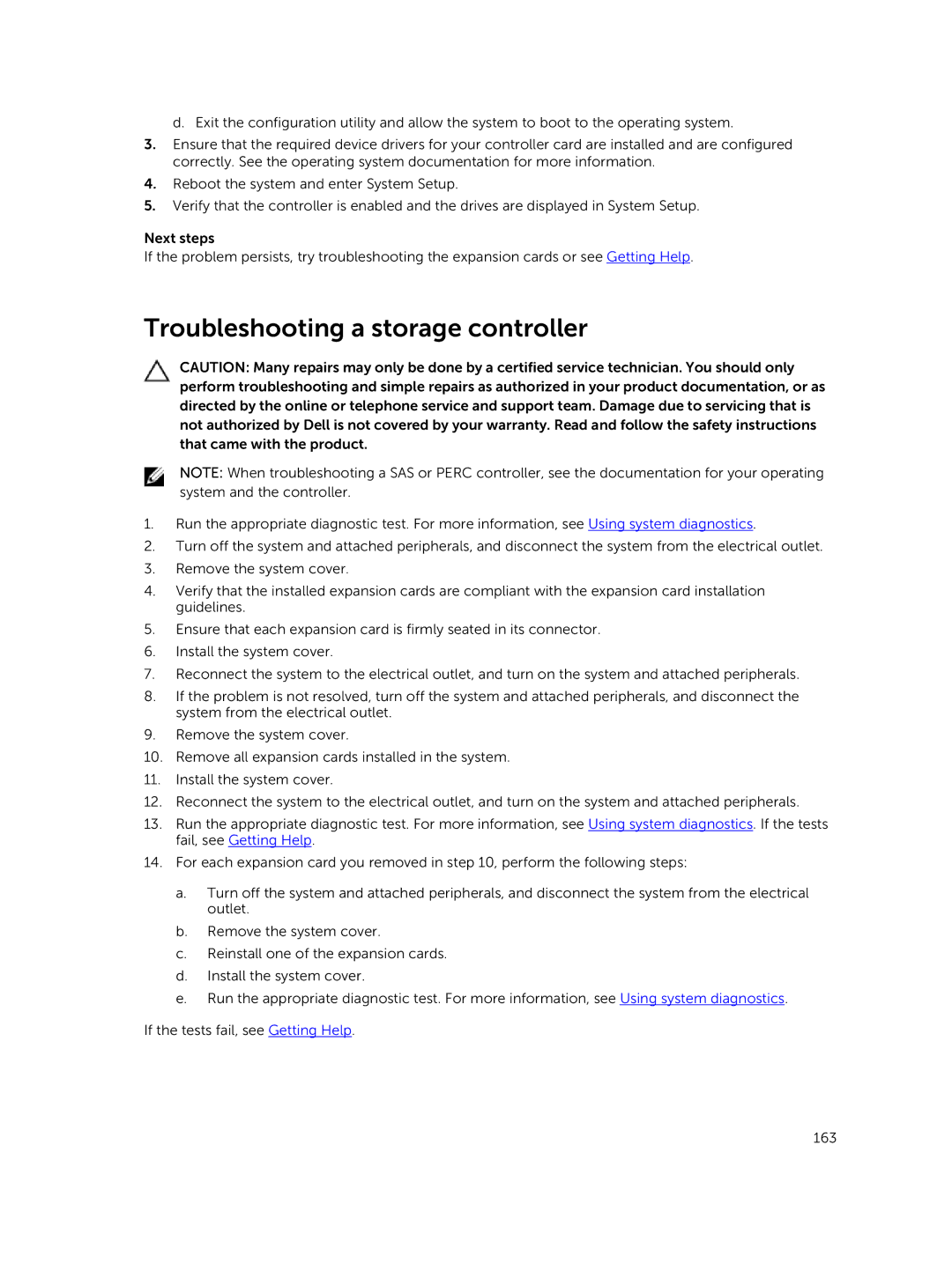 Dell C4130 owner manual Troubleshooting a storage controller 