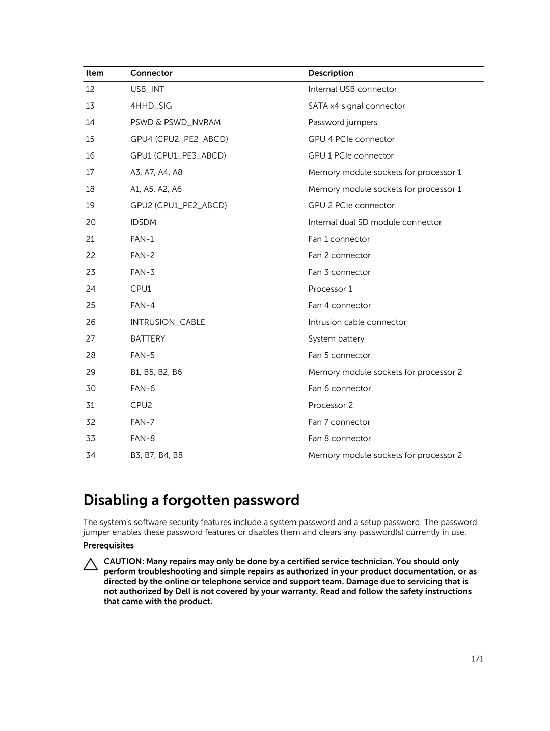 Dell C4130 owner manual Disabling a forgotten password 