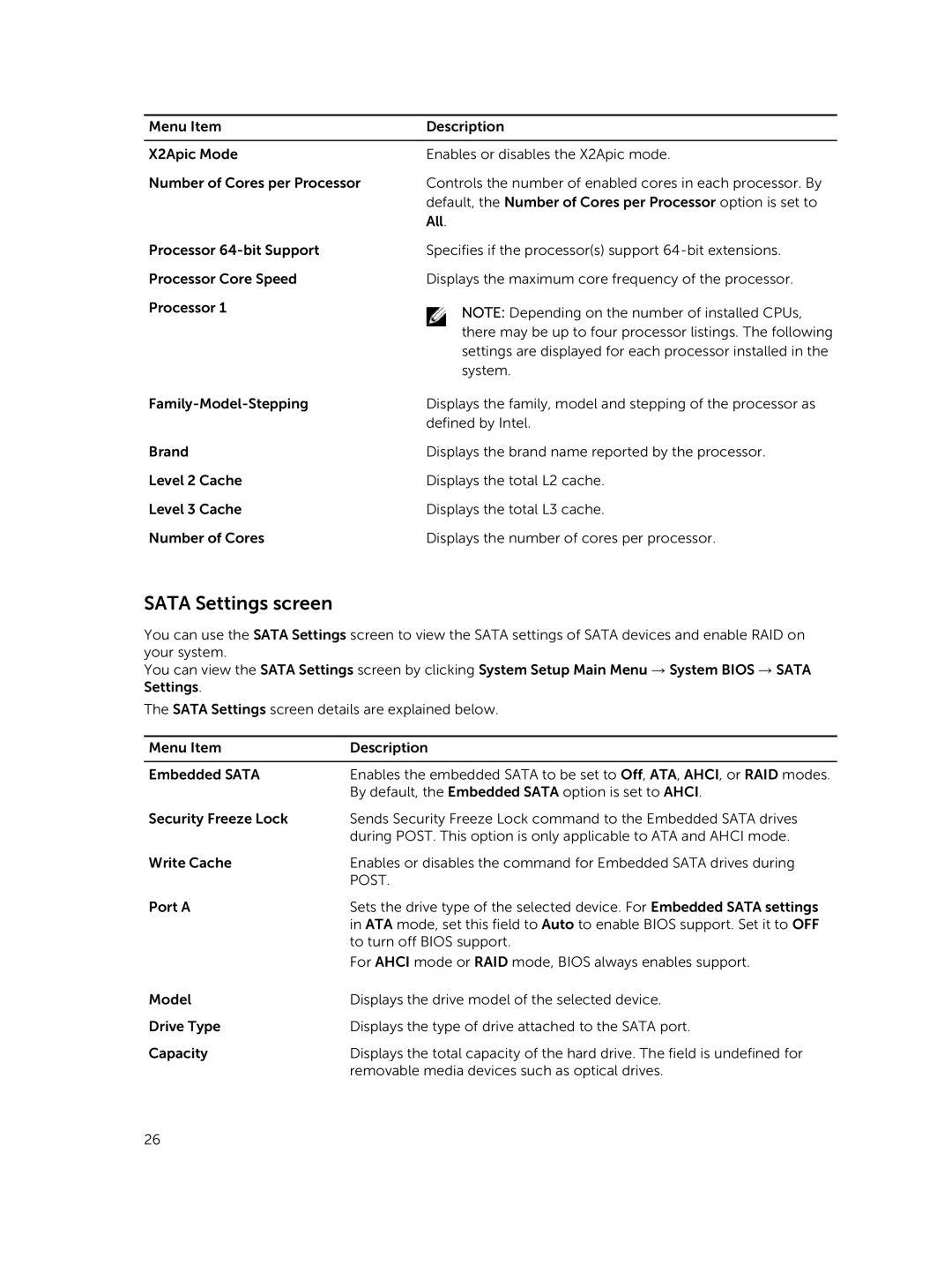 Dell C4130 owner manual Sata Settings screen, Post 