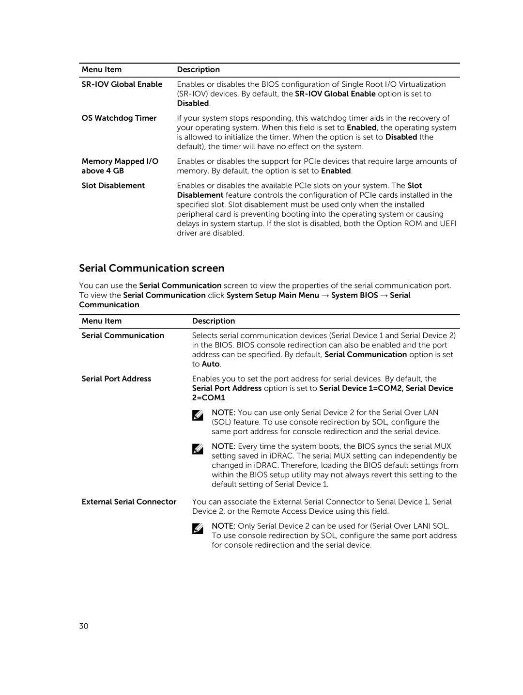 Dell C4130 owner manual Serial Communication screen 