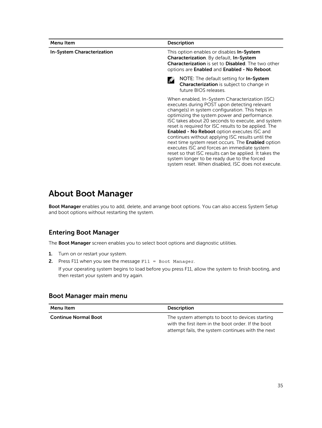 Dell C4130 owner manual About Boot Manager, Entering Boot Manager, Boot Manager main menu 