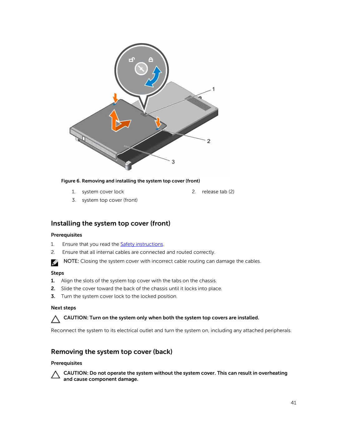 Dell C4130 owner manual Installing the system top cover front, Removing the system top cover back 