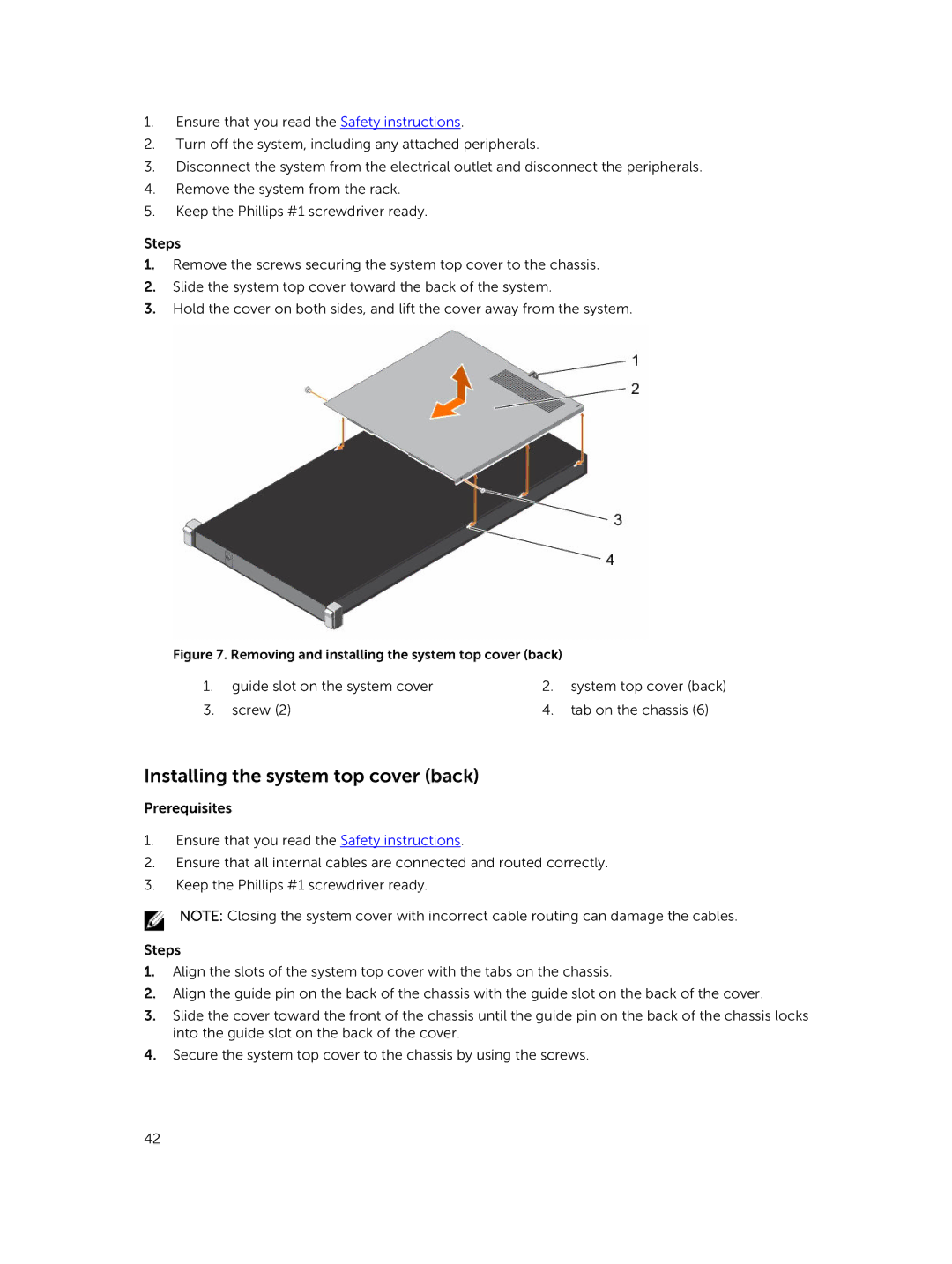 Dell C4130 owner manual Installing the system top cover back, Removing and installing the system top cover back 